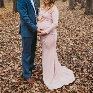 Blush shimmer pink maternity dress